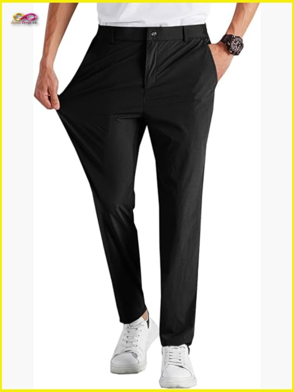 Stretch Slim Fit Golf Pants Elastic Waist Work Trousers Casual Tapered Cropped